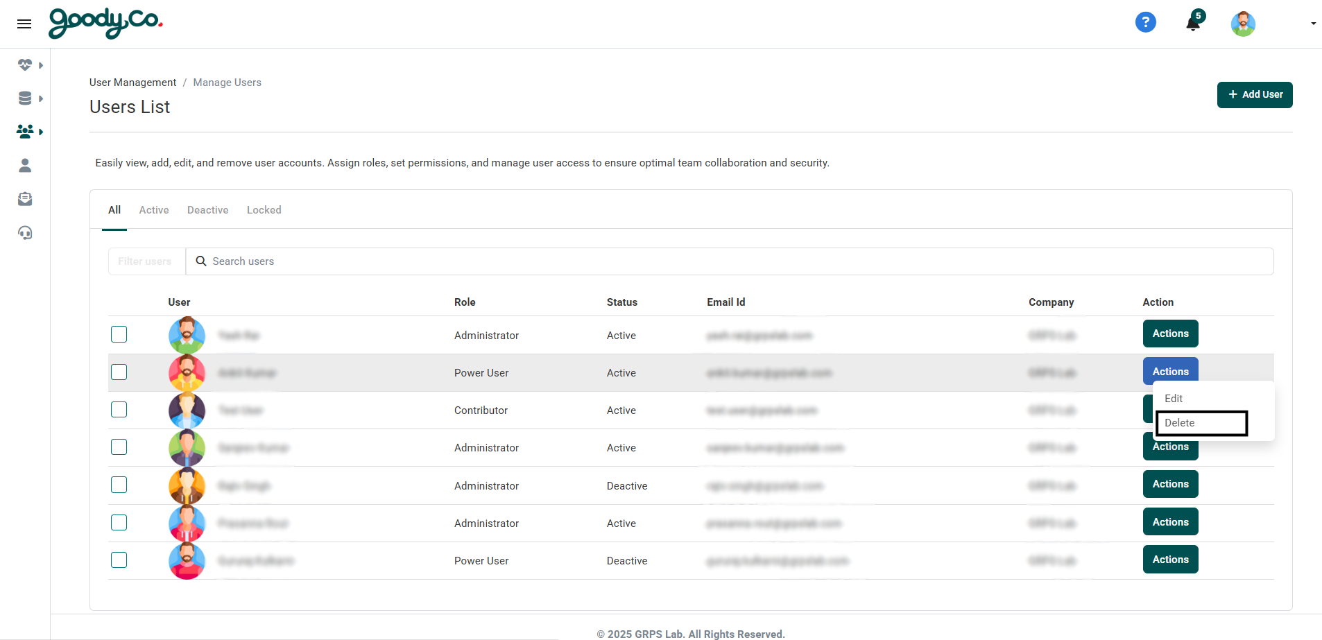 How do I delete a user from the portal?