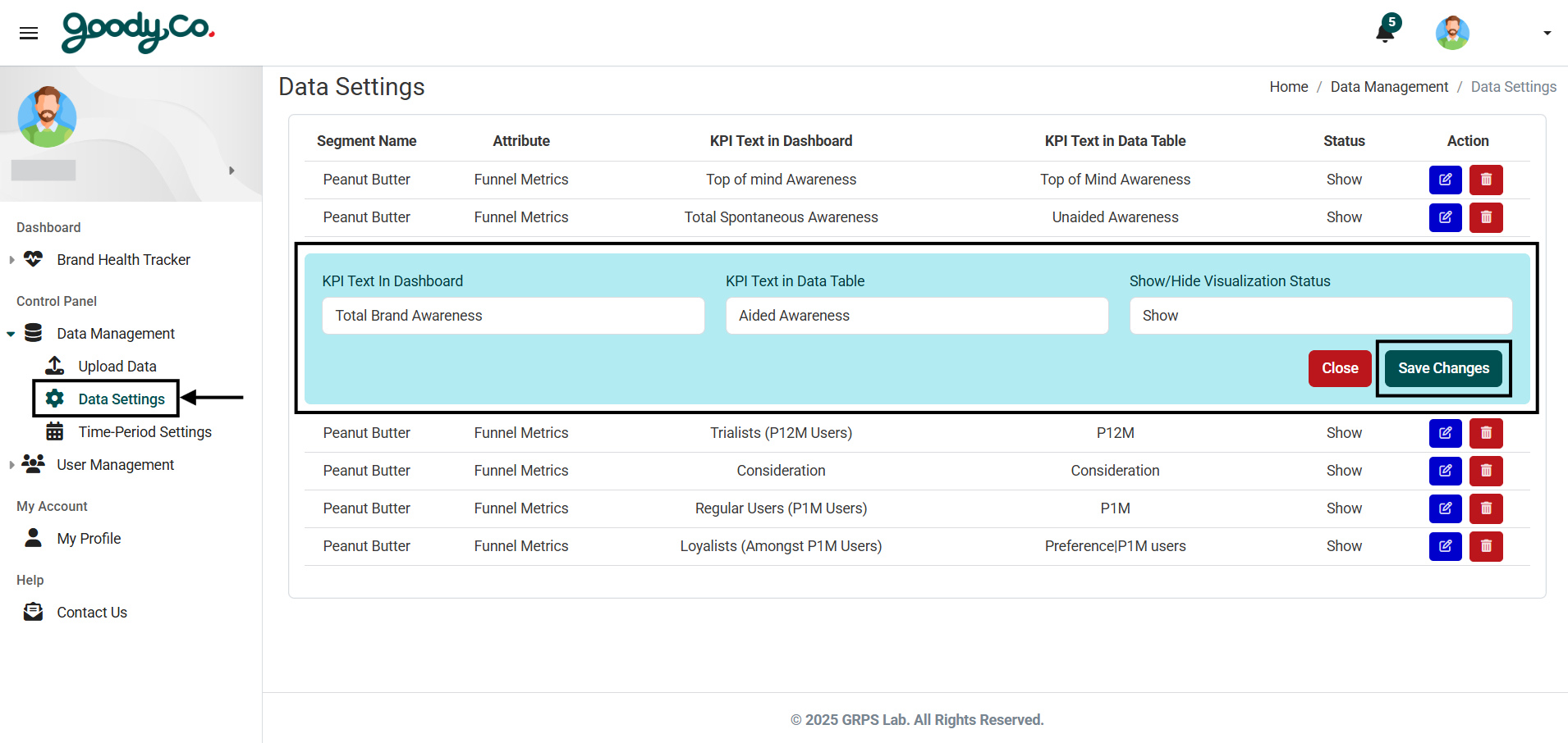 How can I edit the Sections and Attributes details in the portal?