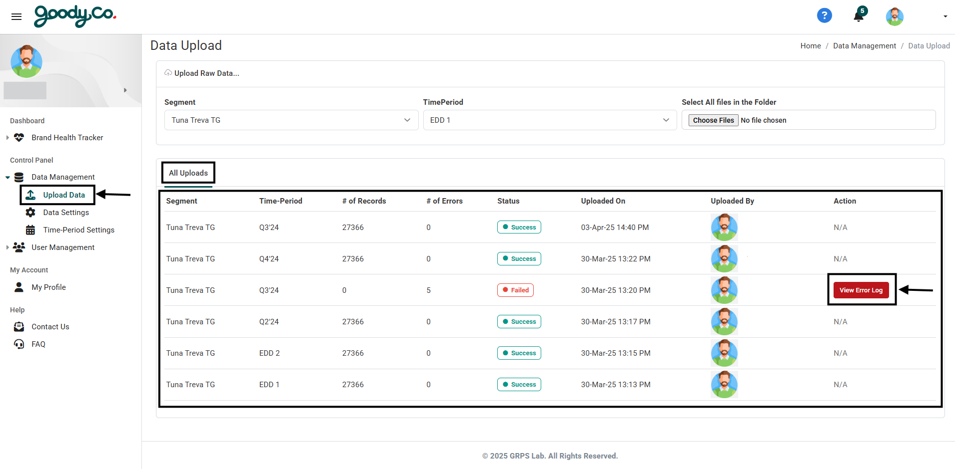 How do I navigate all the existing uploads?