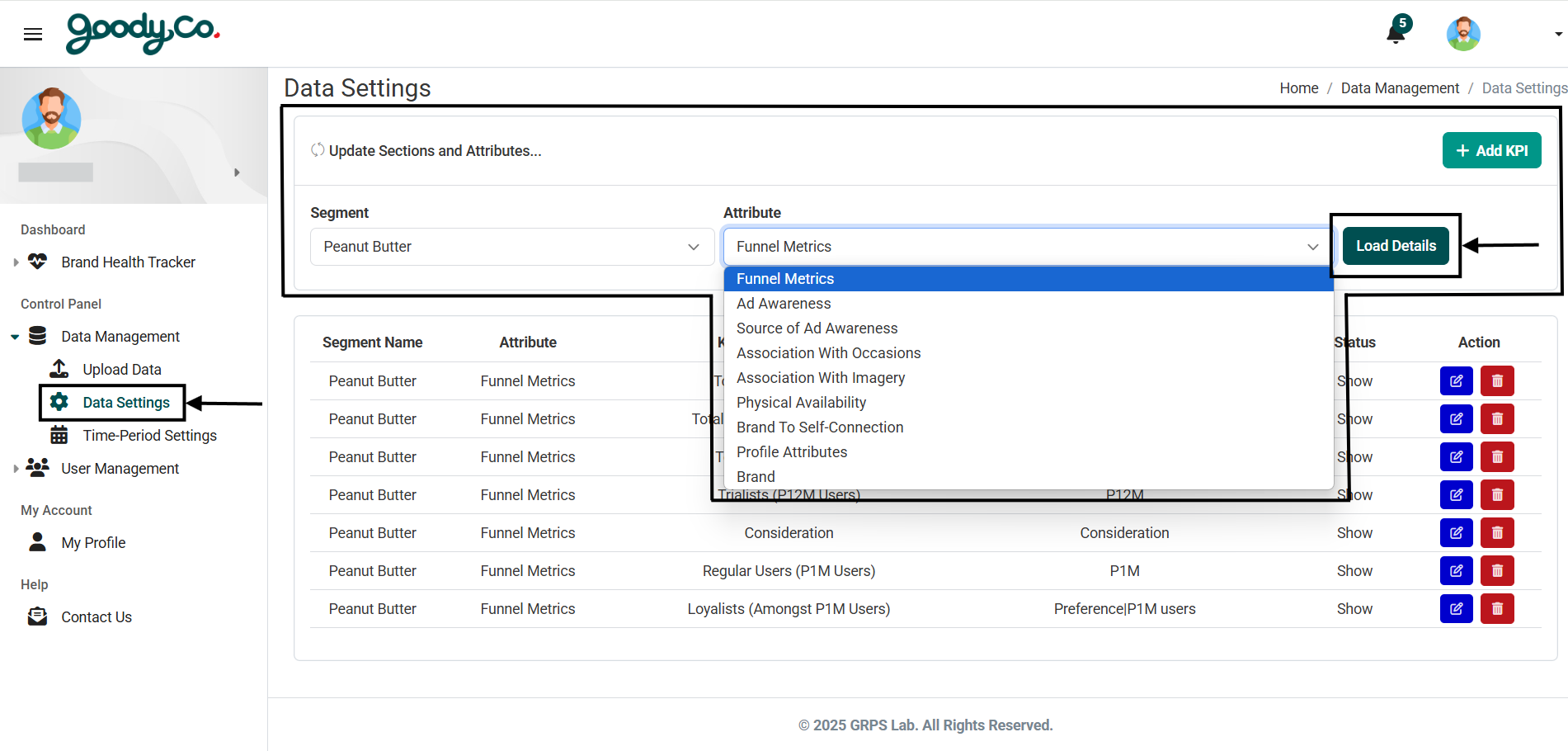 How do I navigate to all the existing Sections and Attributes details in the portal?